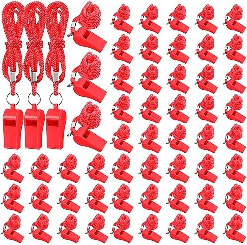 Honoson 100 Pcs Whistle for Adults with Lanyard Plastic Safety Emergency Whistle Survival Loud for Lifeguard Coaches Hiking Self Defense Outdoor Camping Accessories