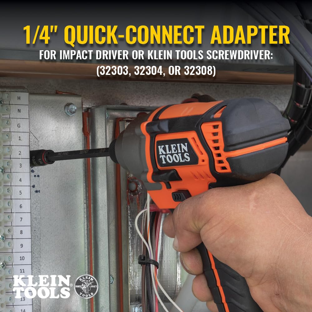 Klein Tools 32768 Impact Driver Set, 3-in-1 SAE Impact Socket and Bit Holder, Flip Socket with Nut Drivers in 1/4 and 5/16 Hex Sizes, 3 and 5-Inch Lengths, 2-Piece