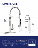 LUFEIDRA Kitchen Faucet with Pull Down Sprayer and Soap Dispenser, High Arc Spring 304 Stainless Steel Single Handle 1 or 3 Hole 2 Mode for Farmhouse RV Camper Laundry Bar Pot Filler (Brushed Nickel)