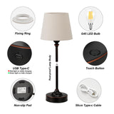 Cordless Table Lamp Rechargeable Bronze - 1 Pack Brass 4000mAH Battery Operated Lamp for Decor, 3000K Stepless Dimming Touch Control Wireless Lamp for Bedroom, Dining Table, Counter, Living Room