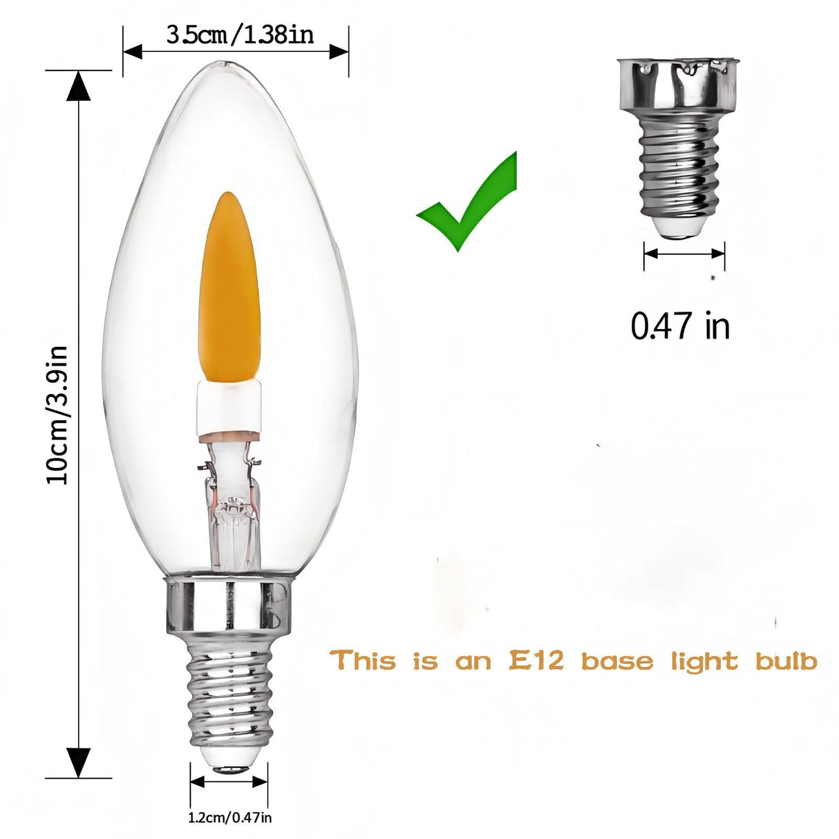 HEWA-Tech E12 Base C35 Flame Tip Flicker Bulbs - Crystal Clear Candle Light with Orange Glow Effect for Halloween/Christmas, E12 Non-Dimmable Chandelier Replacement Bulbs, 6-Pack (C35E12 Clear)