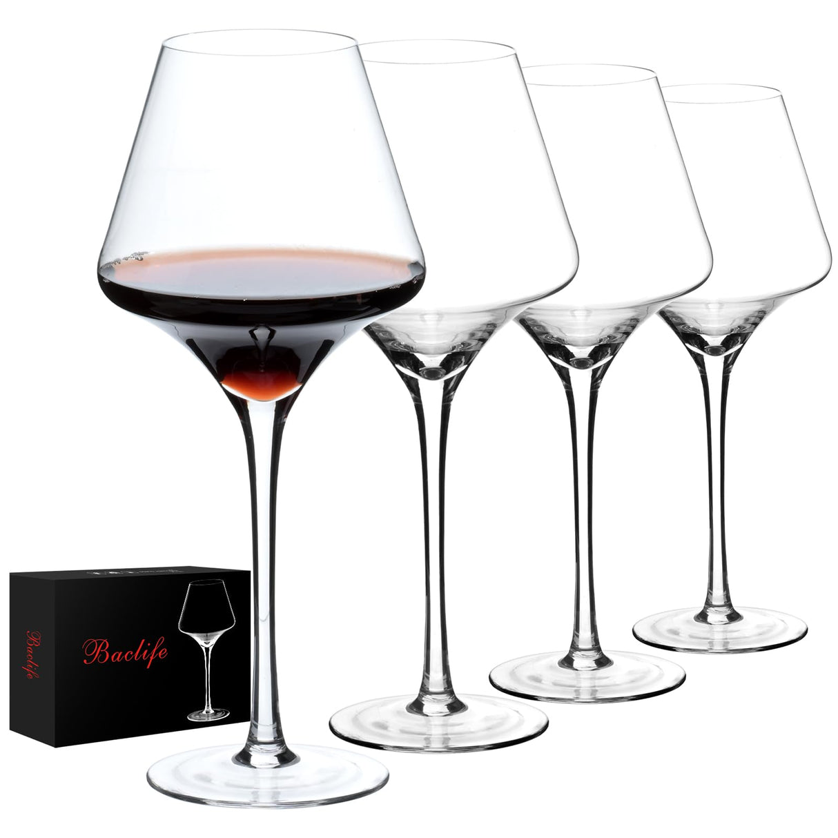 BCALIFE Red Wine Glasses Set of 4 – 20 oz Premium Crystal Wine Glass With Long Stem – Hand Blown Large Burgundy Wine Glasses – Unique Gift for Wedding, Anniversary, Christmas