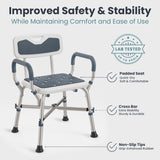 Shower Chair for Elderly and Disabled (450lb) with Padded Armrests and Back, Adjustable Height Shower Seat, Heavy Duty Shower Chairs for Inside Shower, Handicap - Blue