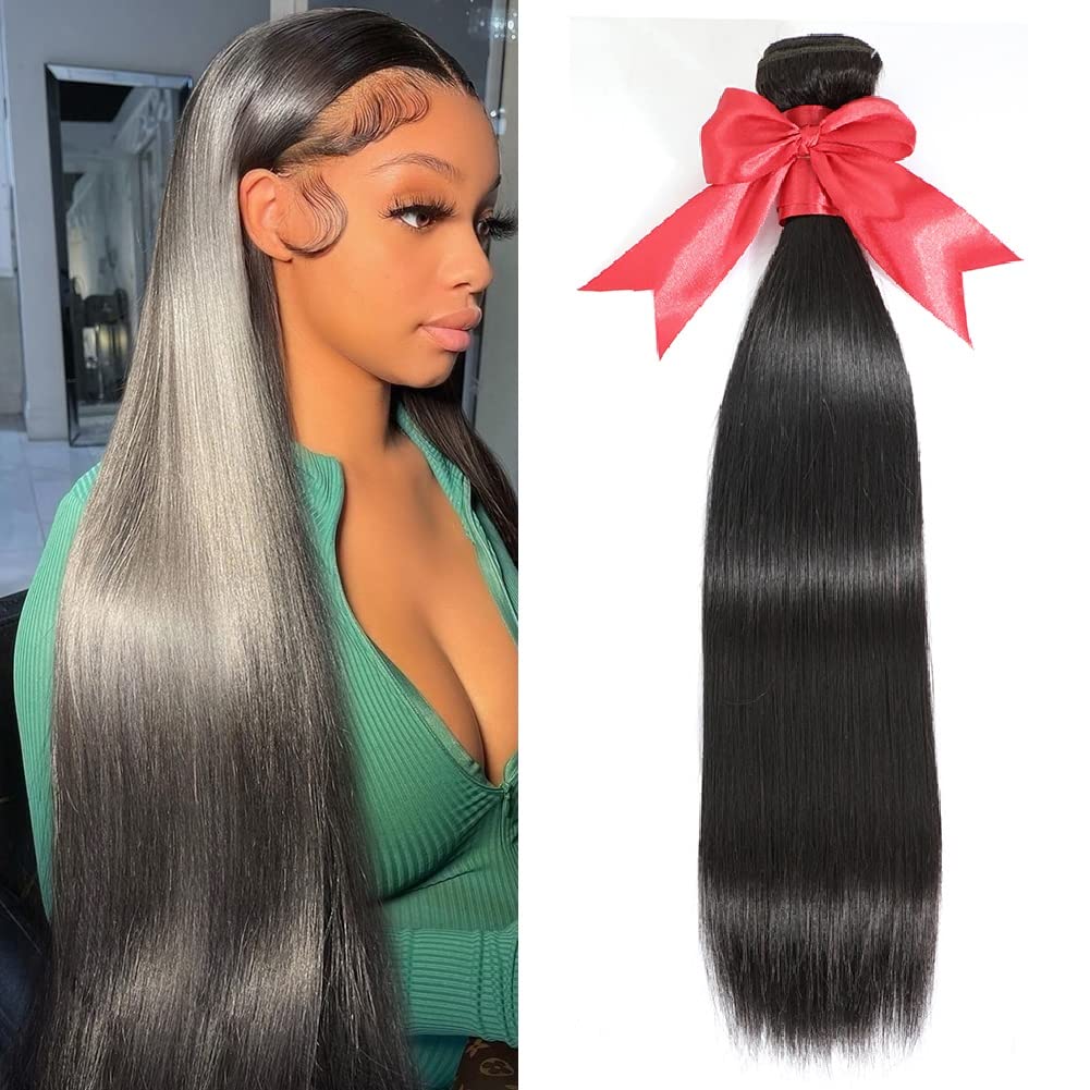 10A Brazilian Straight Hair Bundles 30 Inch 1 Single Bundle Human Hair 100% Unprocessed Virgin Raw Remy Human Hair Weave Bundles Natural Black 100g