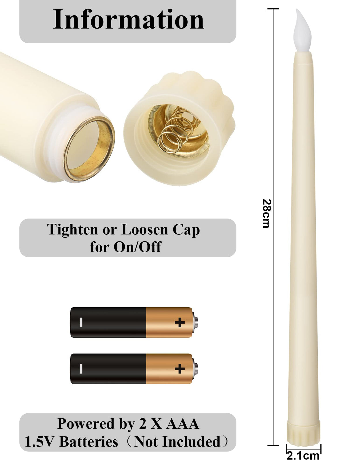 Treela 36 Pieces Flameless Taper Candles 11 Inch Flickering Faux LED Battery Operated Electric Fake Candles for Christmas Halloween Birthday Wedding Party Supplies(Ivory)