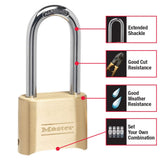 Master Lock Brass Combination Lock, Gate Lock for Outdoor Fence or Shed, Customizable Combination Padlock with Extended 2-1/4-Inch-Long Shackle, 2 Pack, 175LHEC2