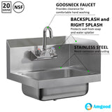AmGood Stainless Steel Wall Mount Hand Sink with Faucet and Right Sidesplash 17" x 15" | NSF Commercial Hand Washing Basin For Restaurant, Kitchen and Home | Bowl Size: 10" x 14"