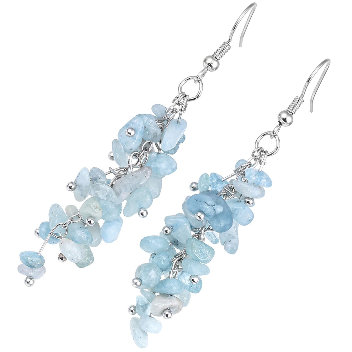 Nupuyai Natural Tumbled Chips Stone Healing Crystal Dangle Hook Earrings for Women, Aquamarine