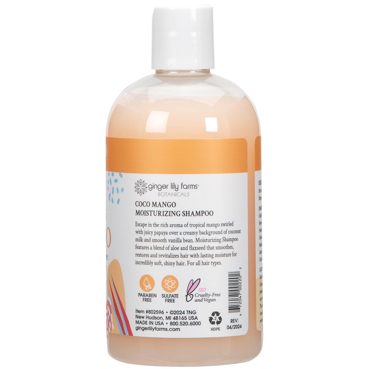 Ginger Lily Farms Botanicals Moisturizing Shampoo for All Hair Types, Coco Mango, 100% Vegan & Cruelty-Free, Coconut Mango Scent, 12 Fl Oz (Pack of 6)