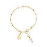 Miabella 18K Gold Plated 925 Sterling Silver Italian Rosary Cross Bead Charm Link Chain Bracelet for Women, Adjustable, Made in Italy (Length 6-7 Inch)