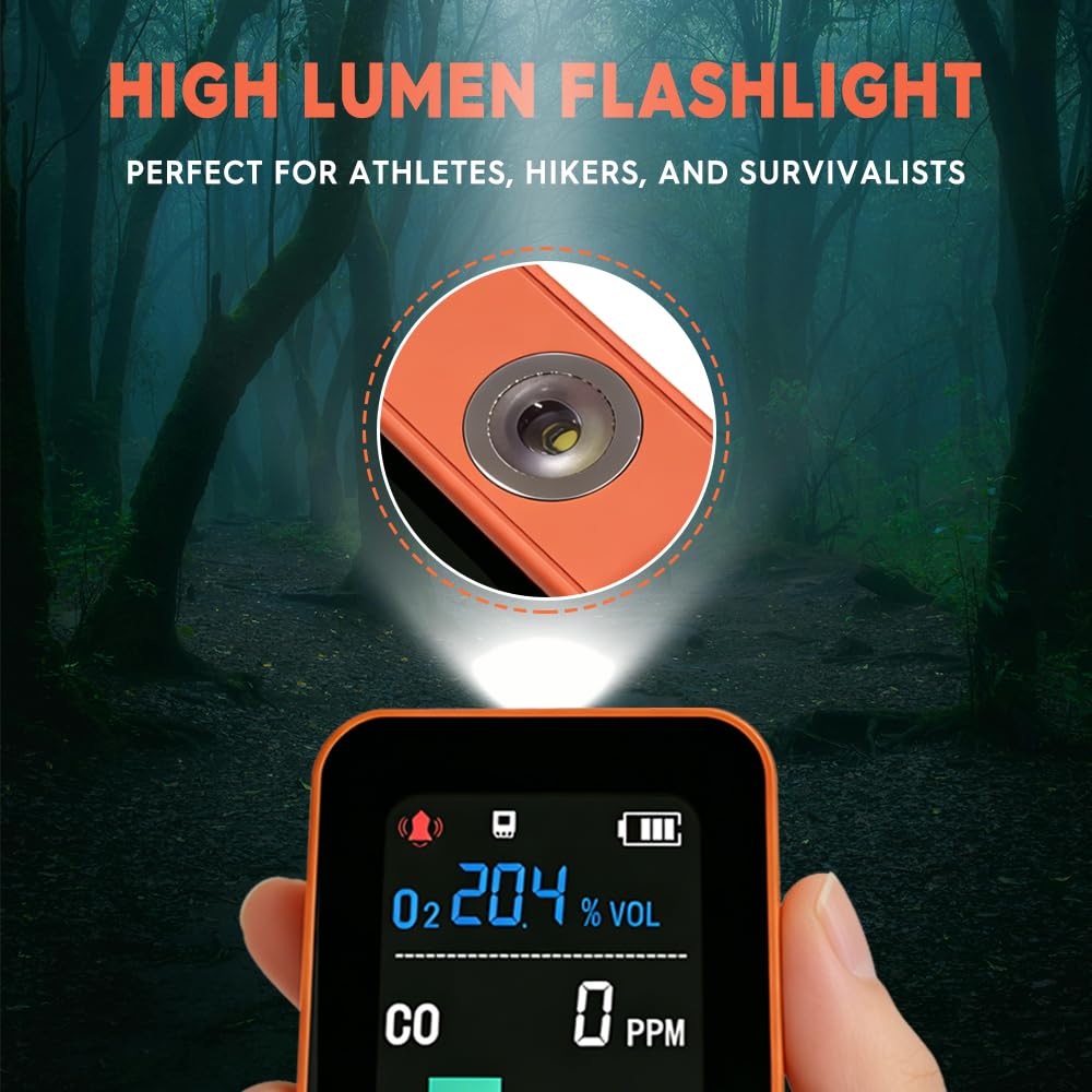 GZAIR 7-in-1 Portable Multi-Gas & Environmental Detector, O2/CO Monitor with Air Pressure, Temperature & Humidity Sensors, 3000mAh Rechargeable Device with SD Data Logging, Flashlight & Stopwatch