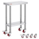 Vevor Stainless Steel Work Table with Wheels 24 x 12 x 32 Inch Prep Table with 4 Casters Heavy Duty Work Table for Commercial Kitchen Restaurant Business : Industrial & Scientific