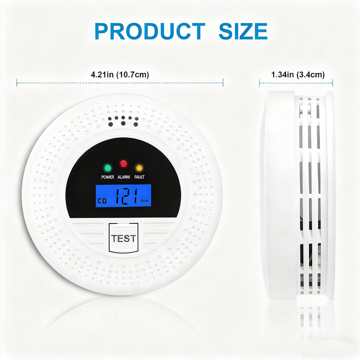 2-in-1 Combination Smoke and Carbon Monoxide Detector, Battery Powered Detector with Test Button, Digital Display, 85dB Warning Sound, Easy Installation