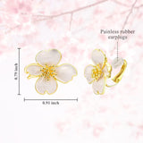 NUOKUN Clip on Earrings Women, 14K Gold Plated Earrings for Sensitive Ears, Fashion Women's Earrings Jewelry Birthday Gift for Wife Grandma Daughter on Christmas Thanksgiving (Sakura Cream Enamel Earrings)