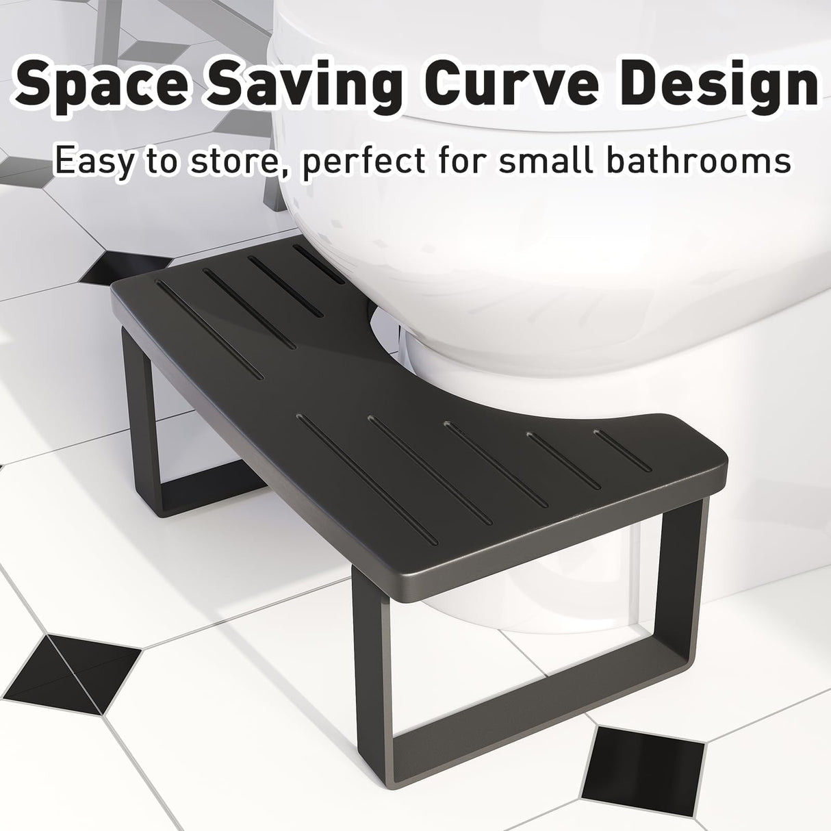 Squatting Potty for Adults, 7in Wooden Poop Stool Adult, Matte Black Bamboo Toilet Stool Squat, Wood Pooping Stool for Bathroom, Toilet Foot Step for Kids with Non-Slip Mat
