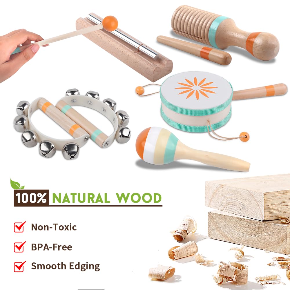 Toddlers Musical Instruments-Baby Montessori Wooden Musical Toys for Toddlers 1-3 Year Old,Kids Percussion Instruments Toy for Preschool Kids,Christmas Birthday Gift for Baby Boys Girls