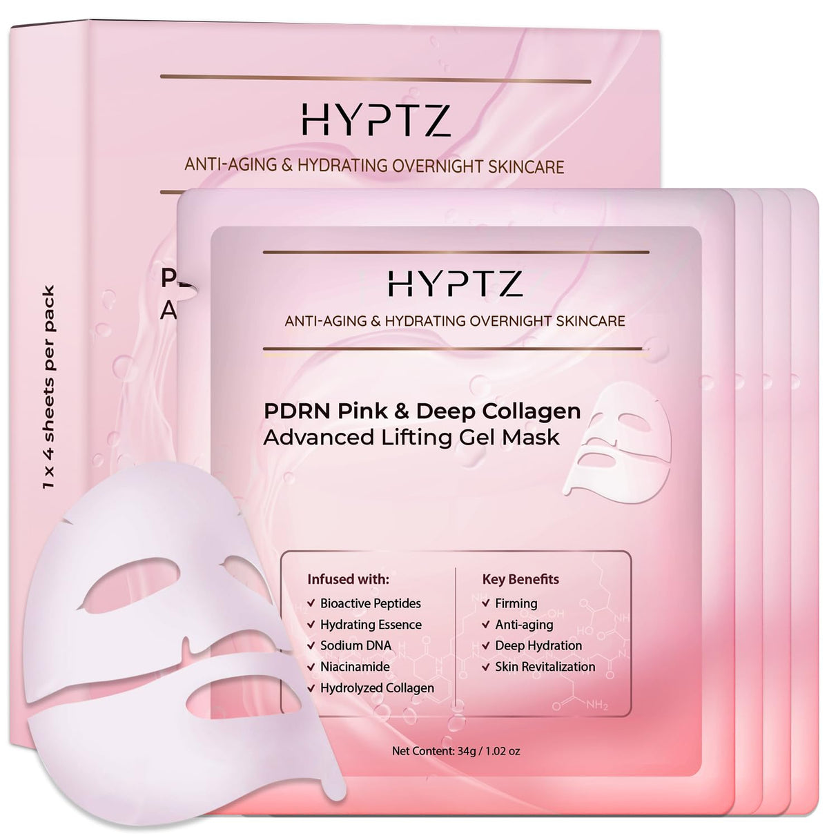 realori Salmon DNA PDRN Collagen Face Mask – Korean Skincare Hydrogel Overnight Collagen Face Mask for Glass Skin – Lifting, Firming, Moisturizing & Pore Refining – 4 Jelly Masks for Women and Men