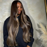 CIYOO Ash Blonde Highlight Wig Human Hair 13x6 Body Wave Lace Front Wigs Human Hair Pre Plucked 180% Density Highlight Ombre Colored Wigs Glueless Hd Transparent Lace Frontal Wig for Women 26 Inch