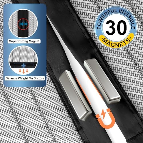 Magnetic Screen Door Fits Door Size 35" x 96", Screen Door Mesh,Door Screen Magnetic Closure for Patio Door Enjoy Air Fresh-Black, Actual Screen Size 37" x 97"