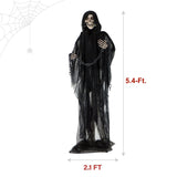 Haunted Hill Farm Life-Size Scary Grim Reaper with Chain, Halloween Animatronic with Touch Activated Lights and Sounds, Battery Operated Indoor or Covered Outdoor Halloween Decorations, Halloween Prop
