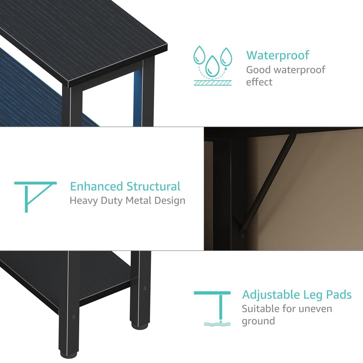 Lufeiya L Shaped Gaming Desk with Fabric Drawers and Storage Shelves, 47 inch Home Office Desk with Monitor Stand, Computer Desk with LED Lights and Power Outlets, Black