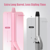FARERY Long Barrel Curling Iron 1 Inch, Extra Long Curling Iron for Thin Hair, Infused Argan Oil & Keratin, 11 Adjustable Temp, Include Clips & Silicone Pad, Pink