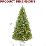 Hykolity 7.5 ft Prelit Christmas Tree, Artificial Christmas Tree with 450 Warm White Lights, 1450 Branch Tips, Metal Stand and Hinged Branches