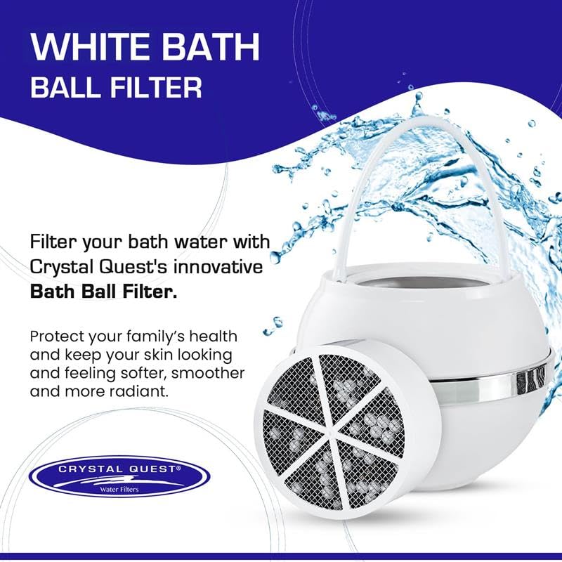 Crystal Quest Bath Ball & Replacement Filter Cartridge Bundle - Water Filter System-Reduce Contaminants for Softer &Smoother Skin-Effortless & Quick Installation| Bundle and Save (White)
