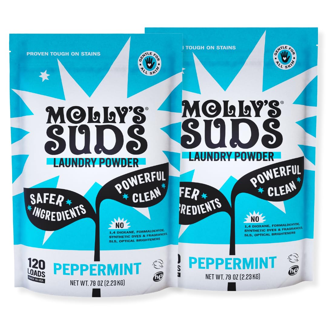Molly's Suds Original Laundry Detergent Powder | Clean Laundry Detergent Powder for Sensitive Skin | Simple, Effective Ingredients, Stain Fighting | 240 Load (Peppermint)