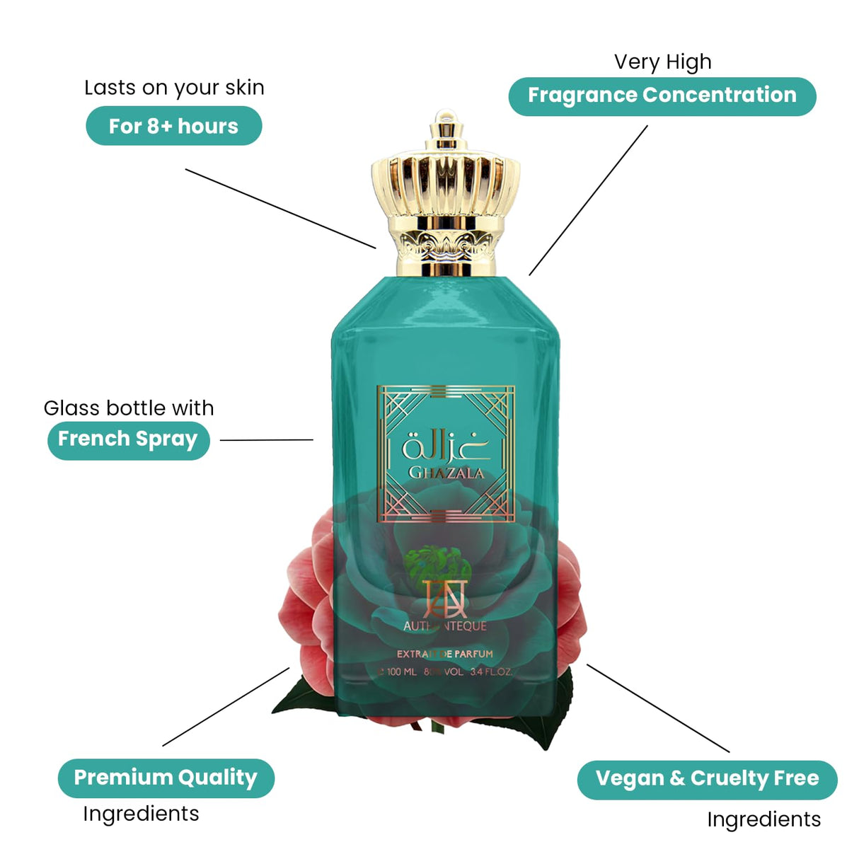 AUTHENTEQUE - Ghazala - Perfumes for Women - Inspired by PDM's D.elina E.xclusif- 3.4 Fl Oz - Long Lasting - EDP, Turkish Rose, Peony, Musk, Petalia & Vanilla - Cruelty Free - 100ml