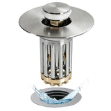 Anlige 3 in 1 Pop Up Bathroom Sink Stopper, Bathroom Sink Drain Strainer, with Removable Basket Hair Catcher, Universal Sink Plug Cover for 1.06 in to 1.6 in Drain, Brushed Nickel