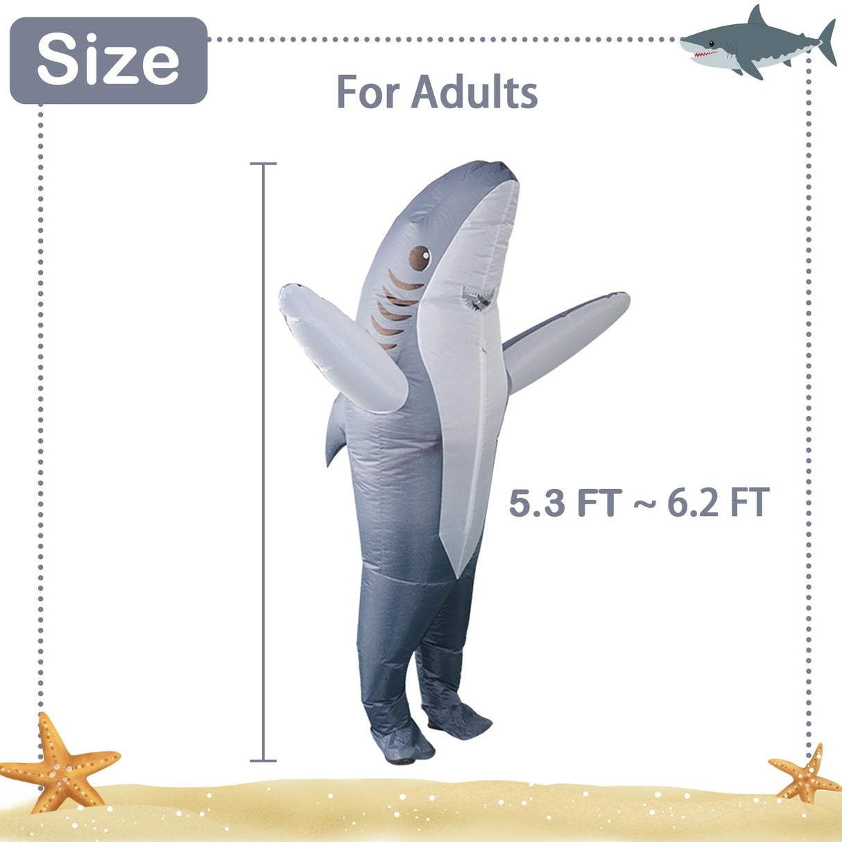 Poptrend Adults Inflatable Halloween Costumes Blow Up Grey Shark Costume for Halloween, Christmas, Birthday Party(grey)