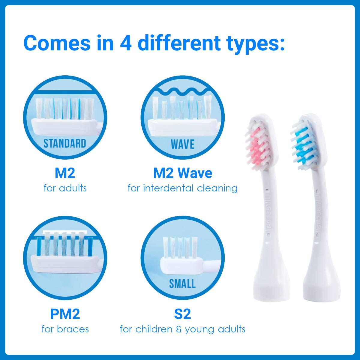 Emmi-dent Metallic/Professional 2-Pin Bristle-Head Attachments - Electric Toothbrush Replacement Heads. Cleans with Ultrasound Waves (Wave 2 Pack)