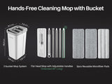 JOYMOOP Flat Mop System with Wringer Bucket, White, Microfiber Floor Cleaning Set for Wet and Dry Use, 60" Handle with 3 Reusable Pads