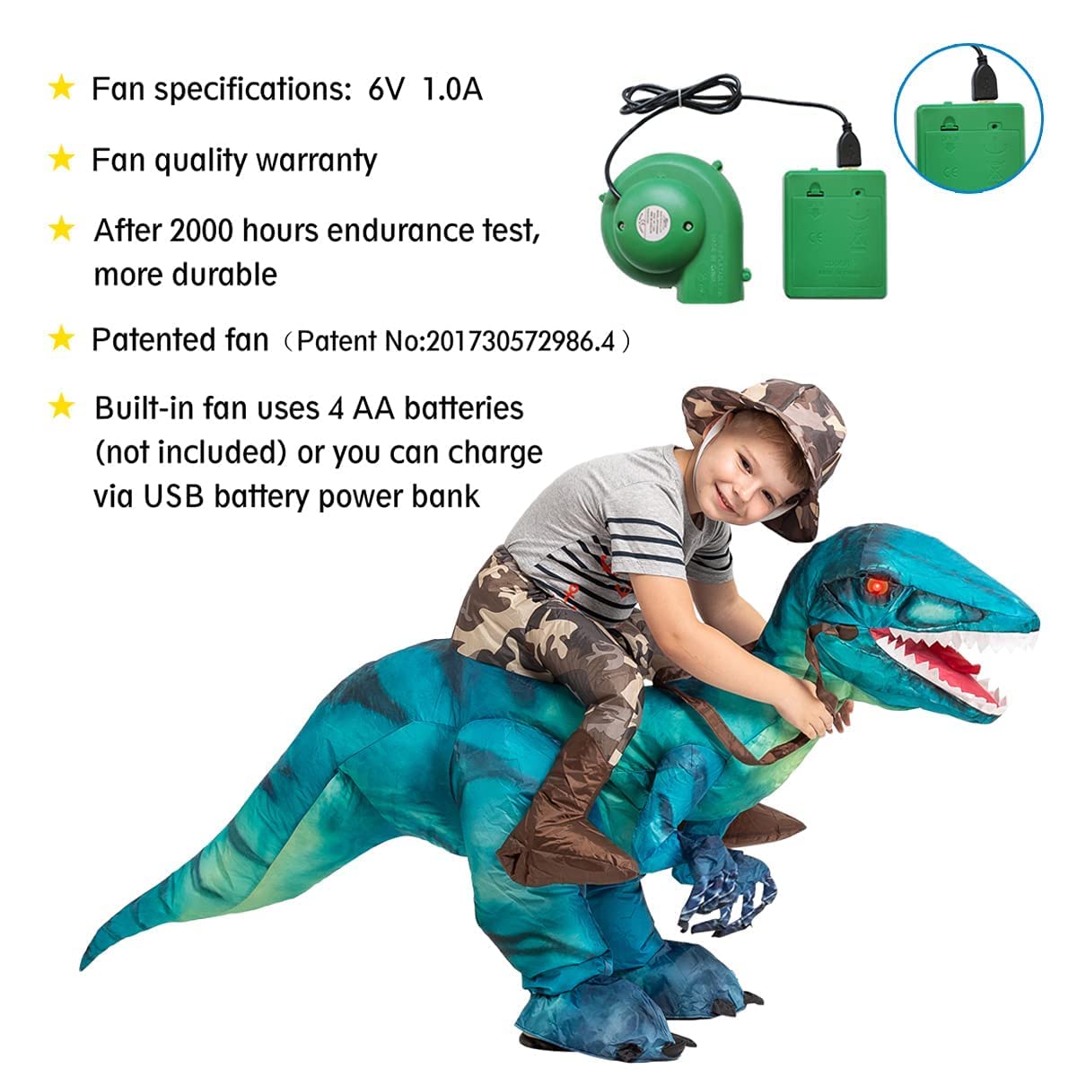GOOSH Inflatable Dinosaur Costume for Kids Riding T Rex Funny Blow Up Boys Girls Costume for Halloween Fancy Dress Party Cosplay