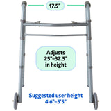 Medline Lightweight Junior/Lower Height Folding Walker with 5” Wheels