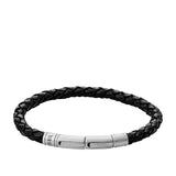 Fossil Men's Leather Braided Leather Bracelet, Color: Black/Silver (Model: JF00510797)