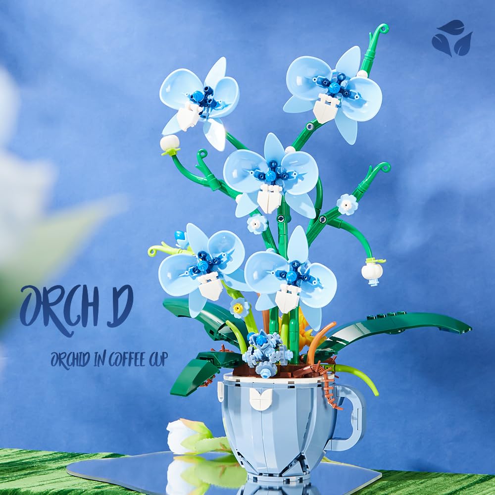 Ideas Blue Orchid Ideas Flowers Building Block Set，DIY Home Decoration Kit for Adults，Compatible with Lego Flowers Home Decor Gift for Mother's Day, Valentine Day, Birthday, Christmas Day - 567PCS