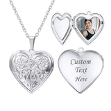 U7 Memorial Photo Locket Necklace, Women Silver Heart Pendant with Engrave