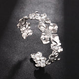 YWMAN Silver Flower Cuff Bracelet, Metallic Floral Chunky Bracelet for Women (Flower 1)