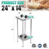 STABLEINK NSF Stainless Steel Table, 24 x 14 Inches Metal Prep & Work Table with Adjustable Undershelf, for Commercial Kitchen, Restaurant, Hotel and Garage,Small Stainless Steel Table