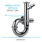 Bächlein Universal Siphon for Washbasin and Washstand (Extra Long 200mm + Appliance Connection) - Odour Trap incl. Rubber Sleeve - Tubular Siphon