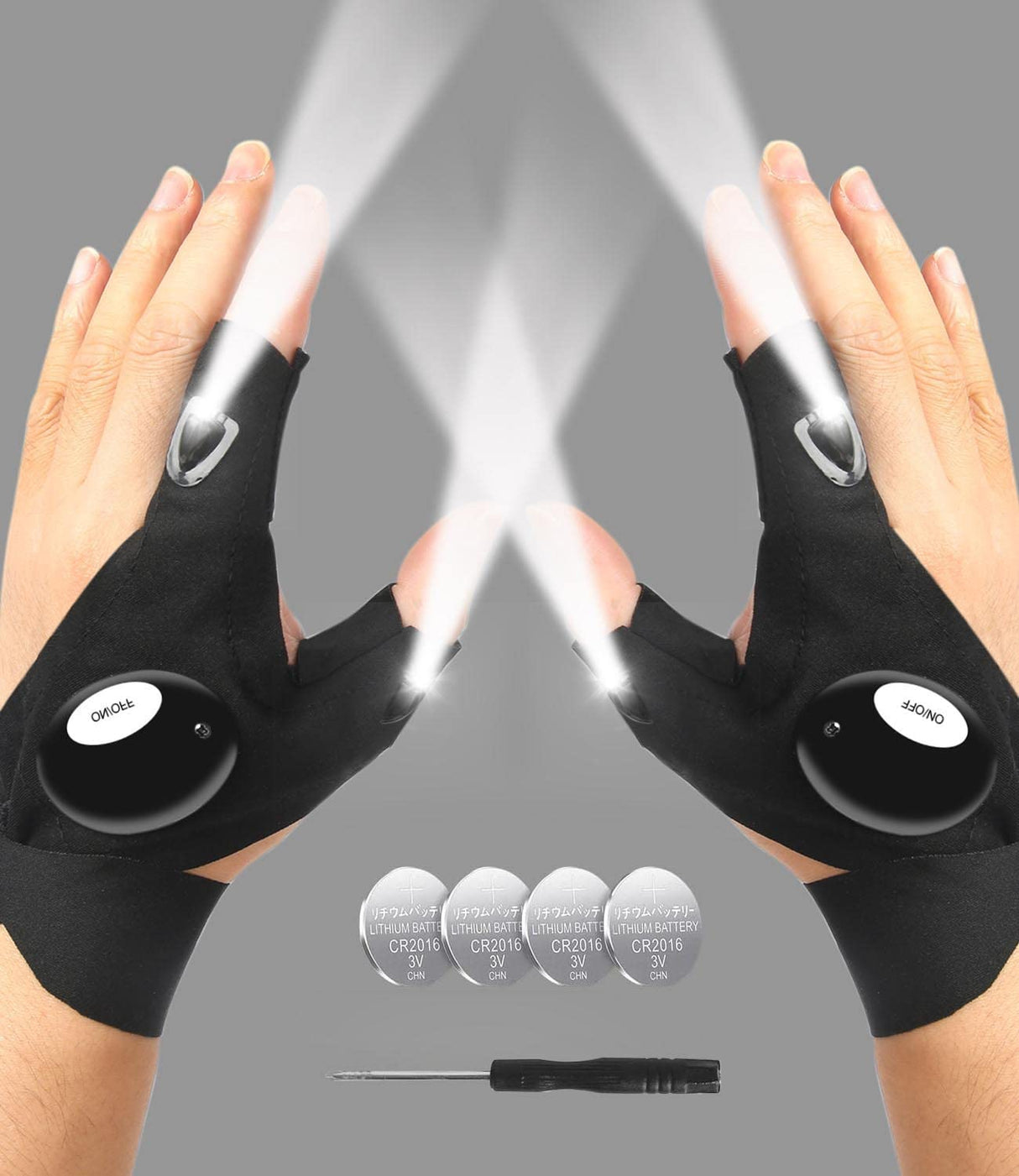 LED Flashlight Gloves, Fathers Day Dad Gifts from Daughter Son Wife, Gift for Men Boyfriend Husband Him Birthday Christmas, Cool Gadget Finger Lights Waterproof for Camping Fishing Repairing (Black)