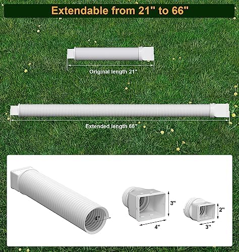 Rain Gutter Downspout Extensions, Downspout Extender for Rainwater Drainage Flexible, Down Spout Drain Extension Pipe and Extendable from 21 to 66 Inches (White)