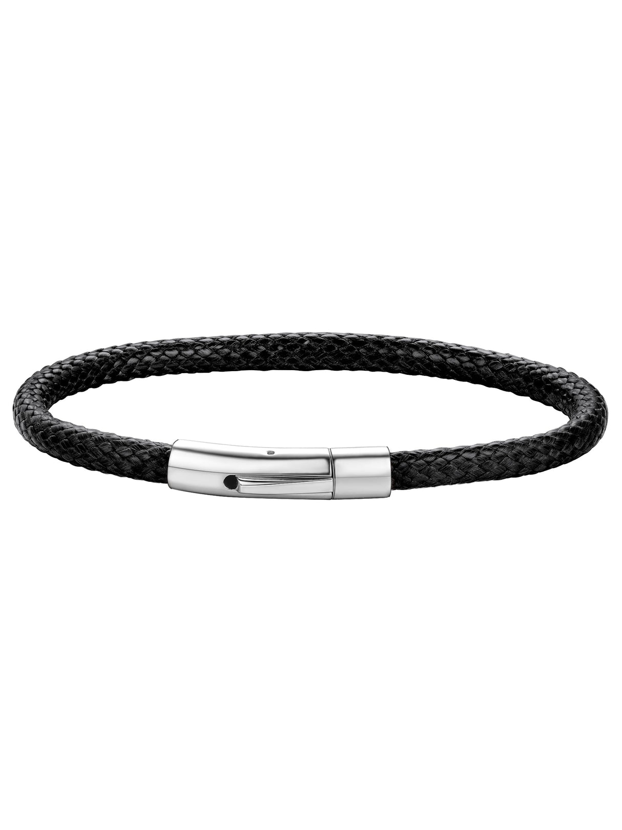 ChainsHouse Mens Black Leather Bracelet Cord 5mm 7.9 inch Black Stainless Steel Clasp Leather Bracelets Waterproof Cuff Bracelet