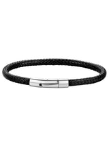 ChainsHouse Mens Black Leather Bracelet Cord 5mm 7.9 inch Black Stainless Steel Clasp Leather Bracelets Waterproof Cuff Bracelet
