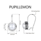 PUPILLEMON 925 Sterling Silver Pearl Drop Earrings for Women, Leverback