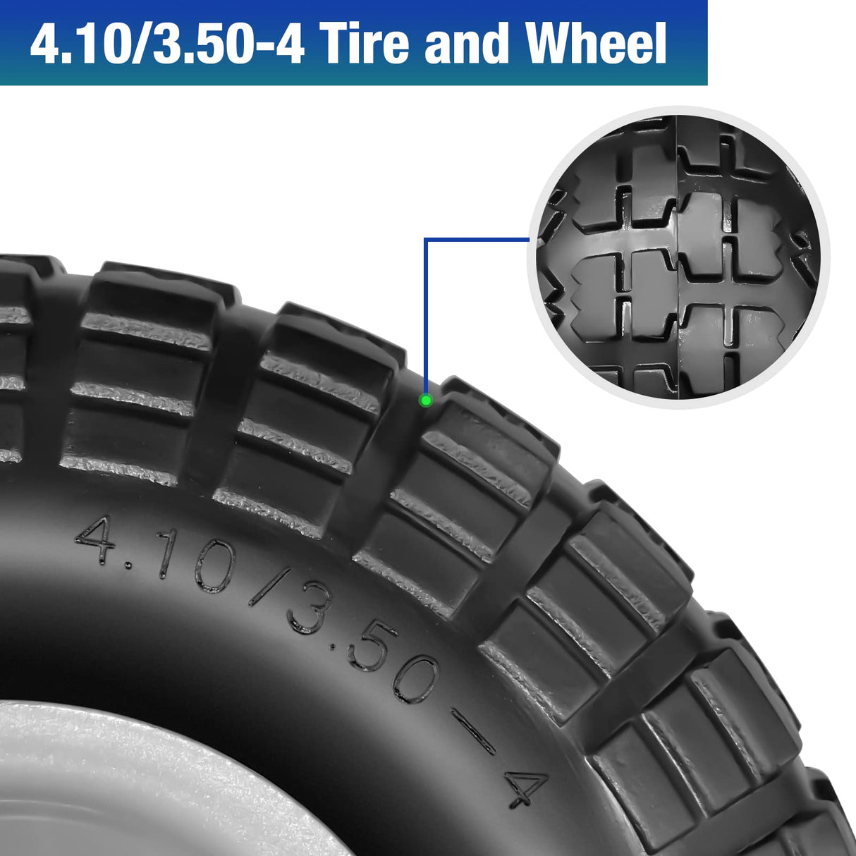 4 Pcs 4.10/3.50-4 Flat Free Tires and Dolly Wheel,10" Solid Non-inflated Tires Wheels with 5/8 Ball Bearings, 2.24" Offset Hub for Wheelbarrow, Wagon Carts, Trolley, Hand Truck, Various Tool Carts