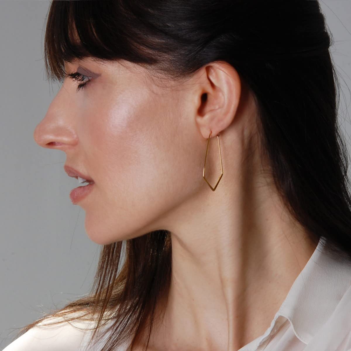 Geometric Chevron Threader Hoop Earrings for Women - 18K Gold Plated Hoops