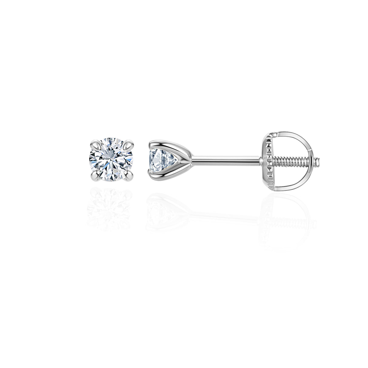 Lab-Grown Diamond Stud Earrings in Hypoallergenic 925 Sterling Silver, Screw Back, 1/5 to 2 1/2 Cttw, Round Princess Cushion Cut, 4 Prong, G-H Color, SI Clarity (Silver, 0.3 cttw (0.15ct each)-3.3mm, White Round Diamond)